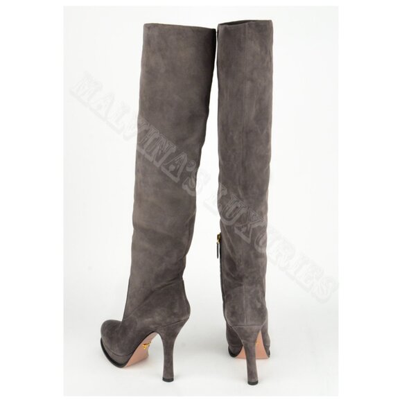 PRADA BOOTS GRAY SUEDE LEATHER TALL KNEE HIGH PLATFORM sz 40 / 10 - Picture 8 of 11